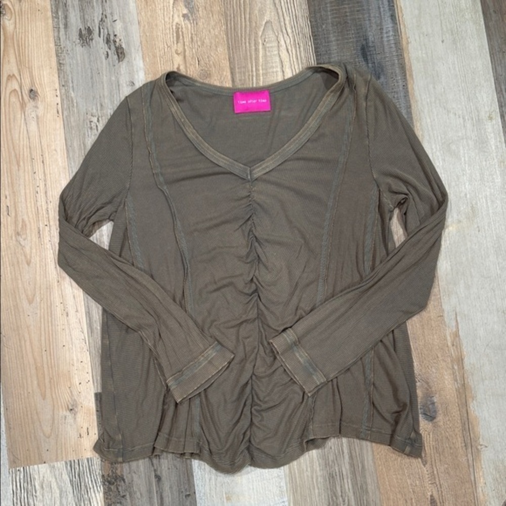 Olive V-Neck Long Sleeve Top
